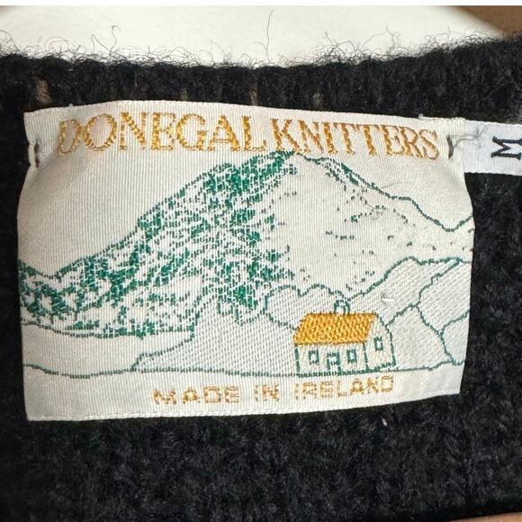 Donegal Knitters 100% Wool Black Cable Knit Made in Ireland Long Duster Sweater - Picture 7 of 8